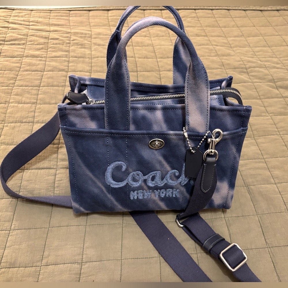 Authentic Coach Tie Dye Midnight Navy Denim Cargo Tote 26 NWT